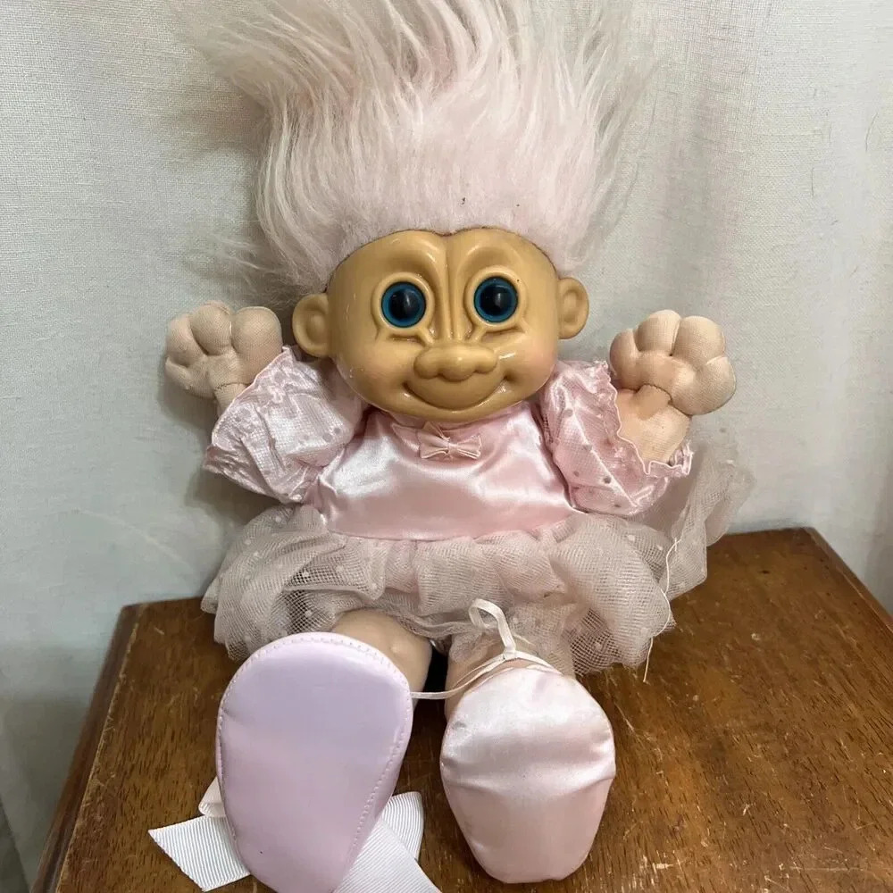 Vintage 90s Russ Troll Doll Ballerina 12 inch Soft Body Pink Hair Blue Eyes